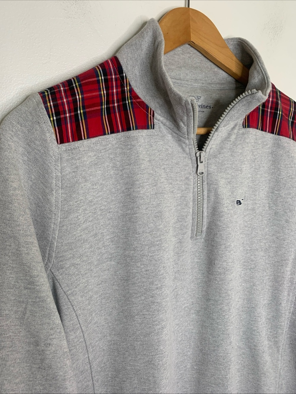 Vineyard Vines Quarter Zip Pull Over Plaid Shoulder Classic Preppy Size Large - Picture 3 of 12